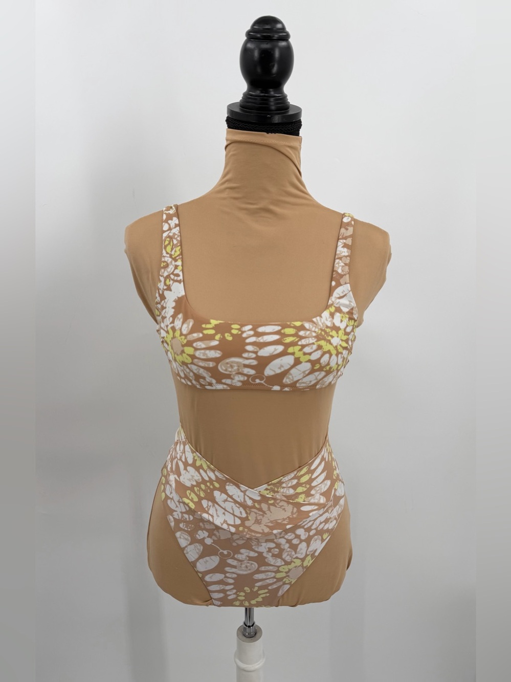 Aerie neutral Floral High Waisted scoop Bikini Set XS Tropical vacation resort